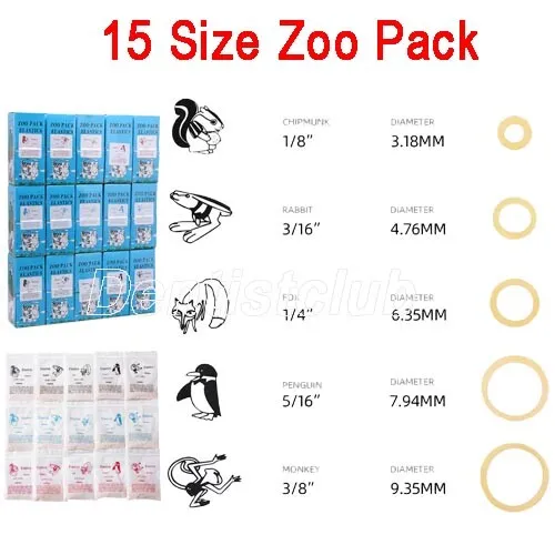 5000pcs Bandas de goma elásticas de ortodoncia dental Zoo Pack 3.5 /5.0/ 6.5 OZ