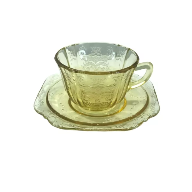 Vintage Federal Glass yellow amber glass teacup and saucer set, depression glass