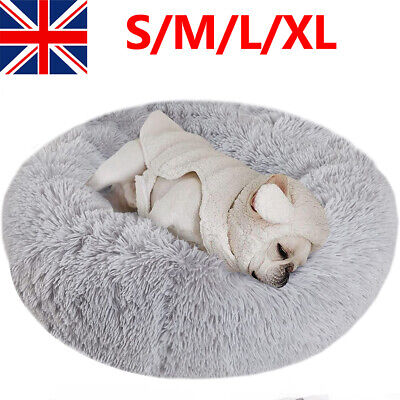 Donut Dog Bed Round Soft Plush Cat Beds Calming Pet Anti Anxiety Warm Light Grey