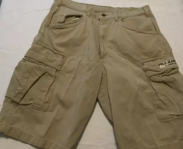 VINTAGE Polo Jeans Ralph Lauren Mens Cargo Shorts 34 Military Tan Cotton NWOT