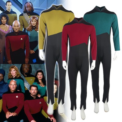Per ST AMMIRAGLIO JL Picard uniforme startfleet Maschio Rosso Blu Oro Top Shirt Costume 
