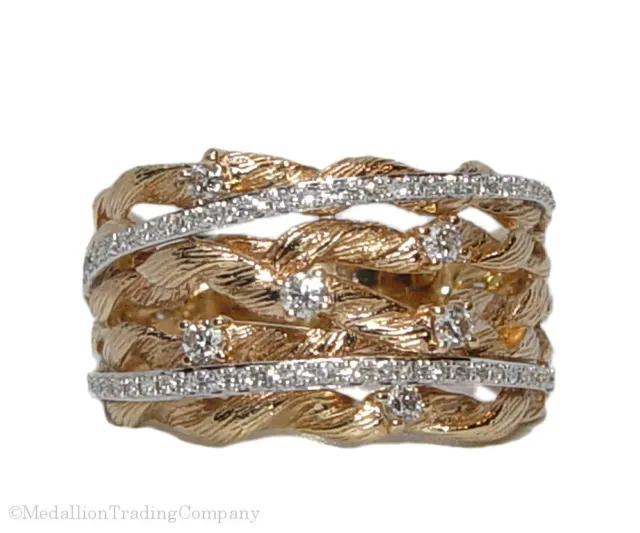 Effy DOro 14K Textured Yellow Gold Diamond Accented 8.5 Ring Multi Band $3146.50