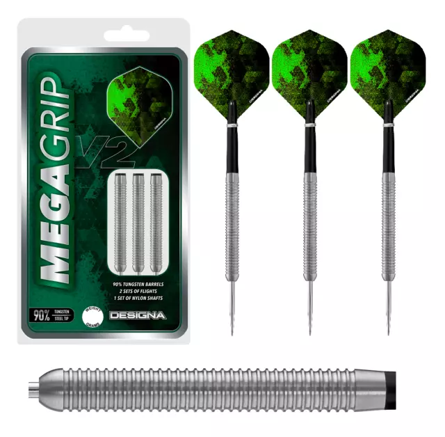 Designa Darts - Mega Grip V2 M1 90% Tungsten 22g 24g 26g (Steel Dart) Dartpfeile