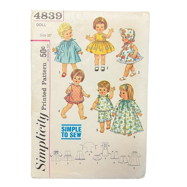 Vintage Simplicity #4839 Tiny Chatty Baby Doll Clothes Dress Sewing Pattern 1960