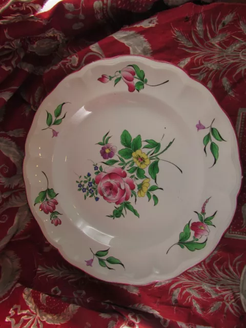 ancien plat legume rond faience peinte de l est luneville KG decor floral 1900