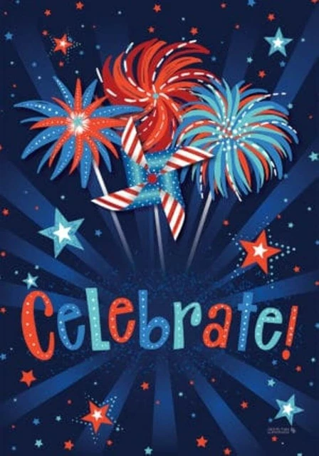 Fireworks, Celebrate, Red White Blue, Garden Flag 12"x18", Custom Decor, 2 Sided