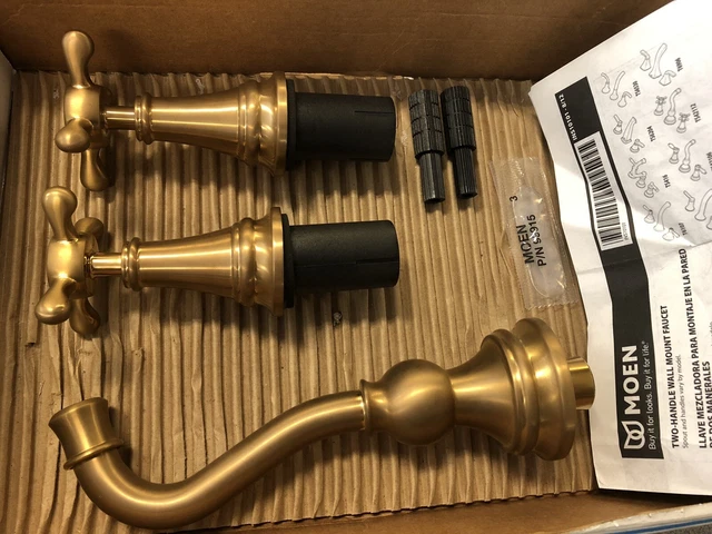 MOEN WEYMOUTH BRUSHED Gold Two-Handle High Arc Wall Mount Bathroom ...