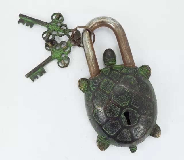 Handmade Vintage Style Rare Tortoise Design Functional Brass Padlock With 2 Keys