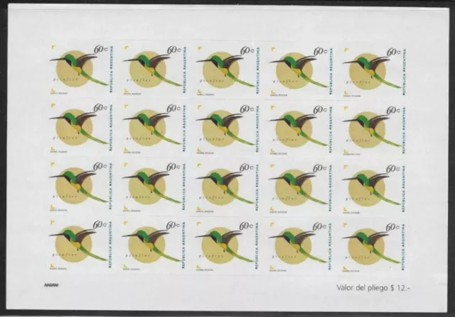 Argentina Stamps 1998 Birds Hummingbird Complete Self Adhesive Sheet CV USD 66