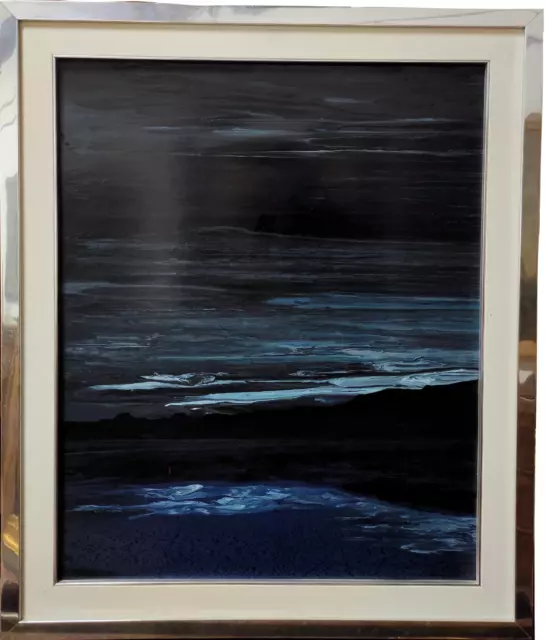 Paisaje Costero Noche - Pintado Angular Acrílico En Panel , 1975