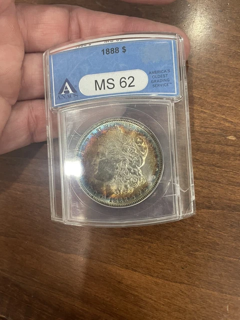 1888 Morgan Silver Dollar ANACS MS 62 Target Toned Rainbow front and toning back