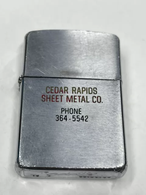 Zippo 1962 Cedar Rapids Sheet Metal Advertising Lighter H458