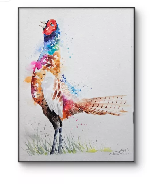 New large original signed watercolour art painting by Elle Smith Of A Pheasant