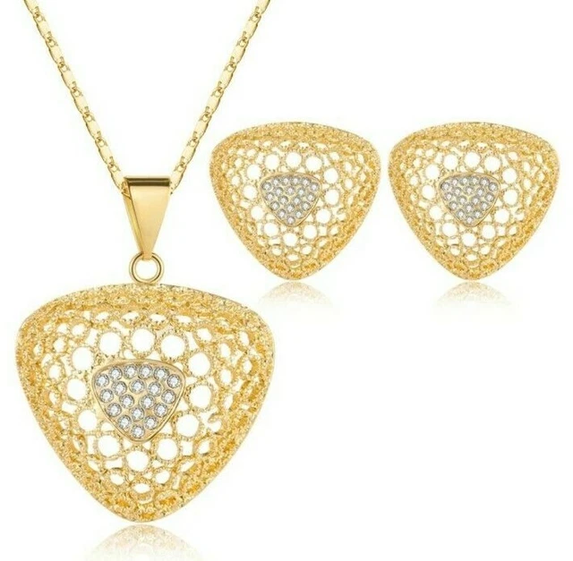 2Tlg. Schmuckset, Kette mit Anhänger-Ohrringe Vergoldet+Strass.