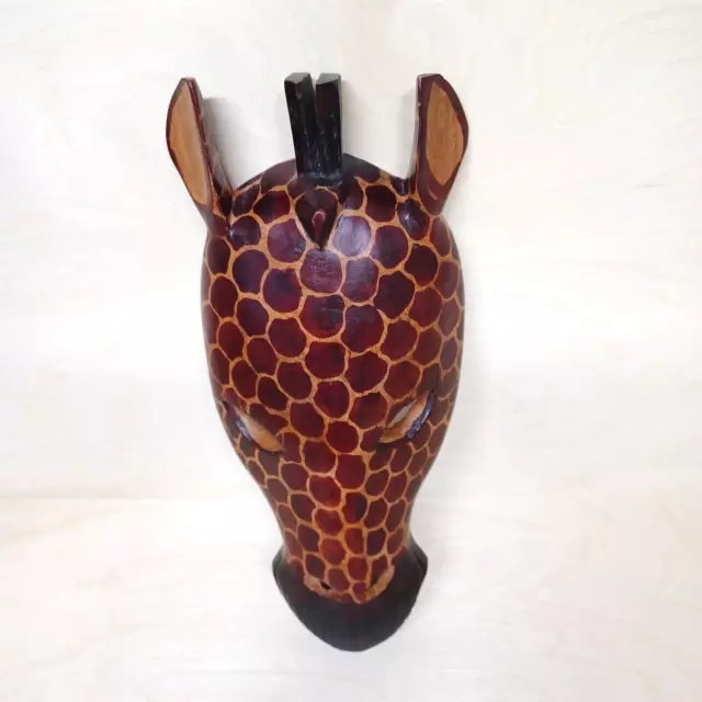 GIRAFFE Mask Hand Carved Wood Painted African Wall Art made in Kenya,