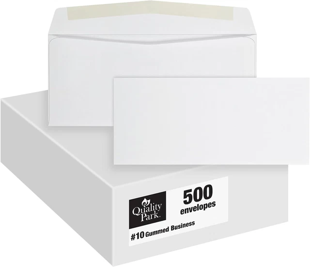 #10 Envelopes, 4-1/8 X 9-1/2 Inches, 24 Lb White, Gummed, 500 per Box (QUA90020)