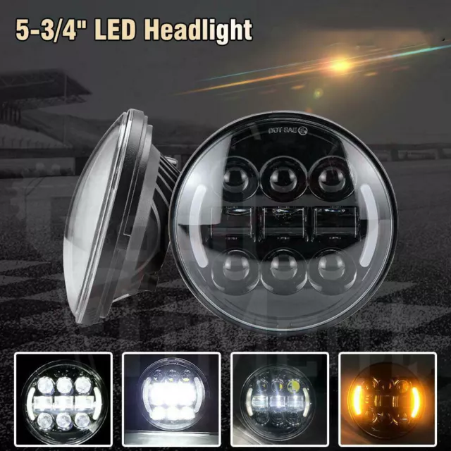 Round Motorcycle 5-3/4" 5.75 inch LED Headlight Projector Ring DRL Turn Signal