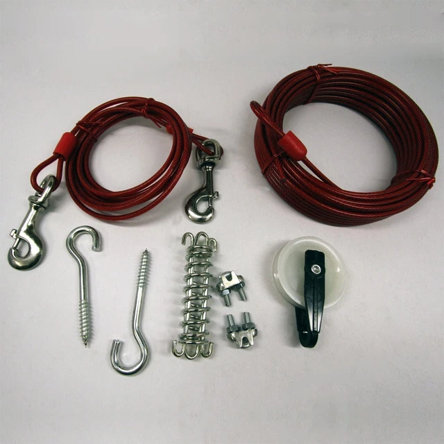 Dog Run Set Lets Dogs Steel Cables Trolley Heavy Duty 50Ft Tie Out Cable New