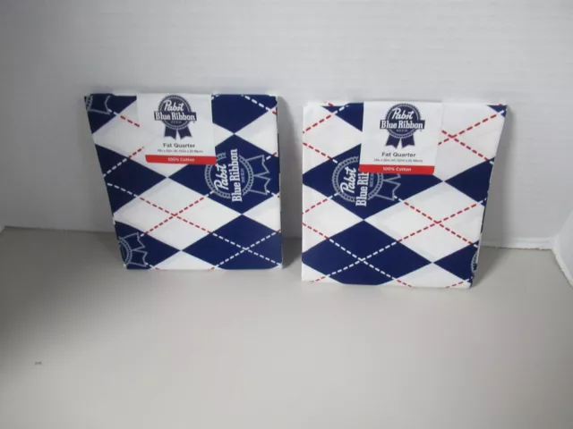 PABST BLUE RIBBON BEER  2 Fat Quarters  Mad Engine   18" x 22" Cotton Fabric NEW