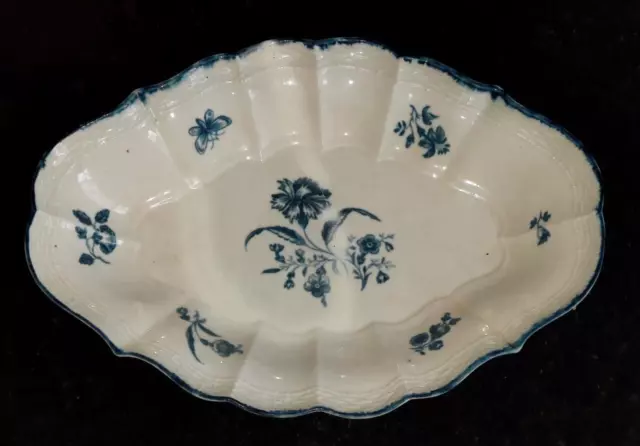 First Period Worcester 'Gillyflower' Lozenge Form Dish with Ozier Border C 1770+