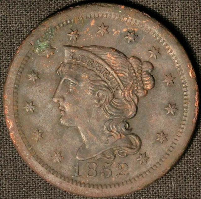 1852 1c Braided Hair Large Cent - Great Details - Free Shipping USA
