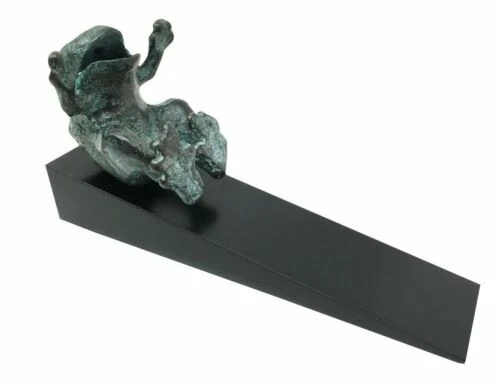 Brass Made Whimsical Laughing Frog Toad Door Stop Stopper With Wood Wedge