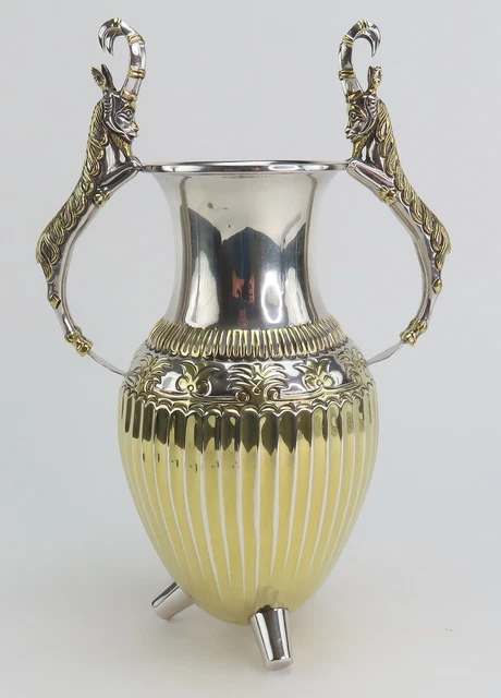 Striking Tane Mexico Sterling Silver Gilt Figural Ram Goat Handle Vase