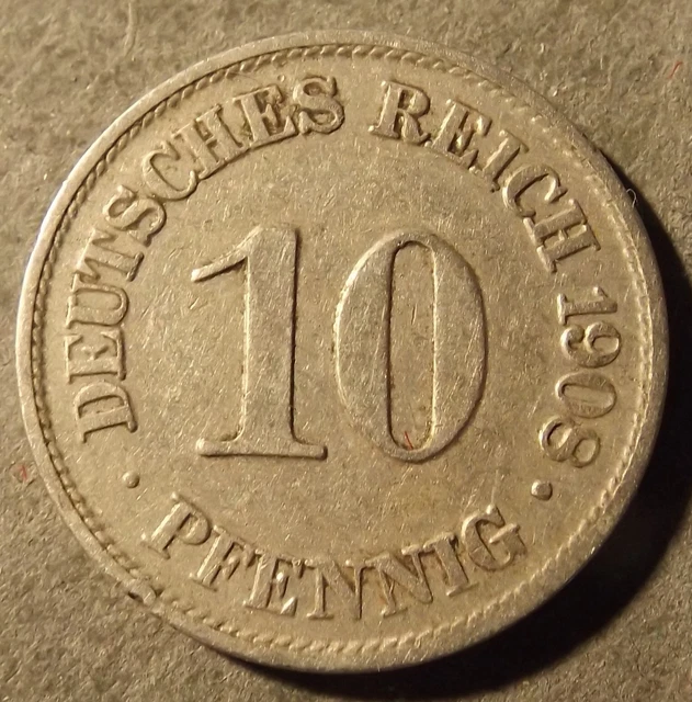 Germany 10 Pfennig Coin Dated 1908 A. Very Nice Coin