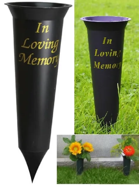 Black Grave Flower Pot Vase With Spike Stake Funeral Memorial Cemetery Cone