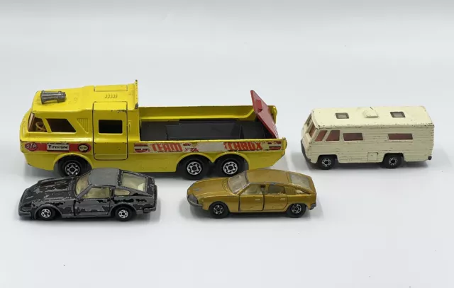 4 Vintage Lesley 2 Cars & 1 Mobile Home & 1 Racing Car Transporter