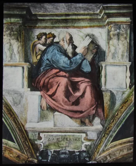 COLOUR Glass Magic Lantern Slide ZACHARIAH C1900 RELIGIOUS BIBLE