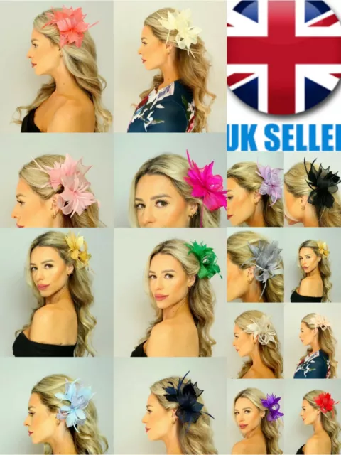 Elegant Feather Hair Fascinator on Headband/Clip Wedding Royal Ascot Races UK