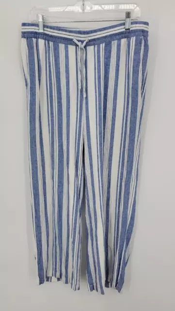 OLD NAVY PANTS Womens Medium Blue White Stripe Linen Pull On Beachy ...