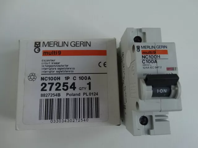 Merlin Gerin Multi 9 27254 NC100H 100A Type C MCB Circuit Breaker BSEN60947-1 .