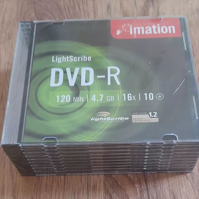 10 Imation DVD-R Lightscribe 16x 4.7GB 120 Mins Video Data Slim Jewel Case