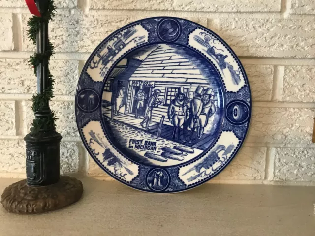 ANTIQUE Vintage C1931 COPELAND SPODE SOUVENIR PLATE First Bank in Michigan