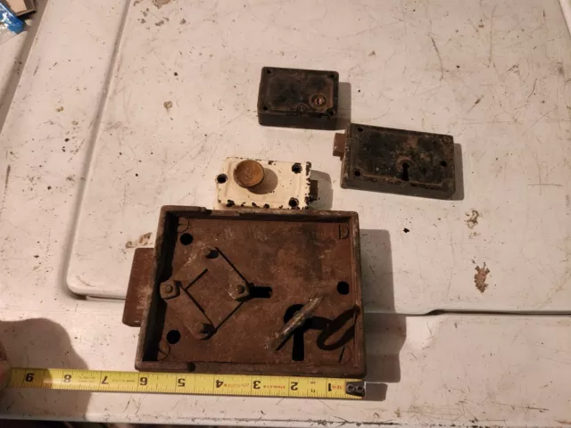 LOT of 4 Antique Cast Iron Rim Lock Dead Bolts  door hardware salvage