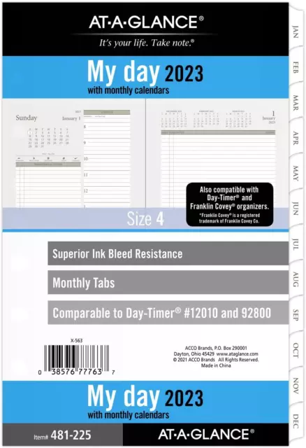 AT-A-GLANCE 2023 Daily Planner Refill, Hourly, 5-1/2" X 8-1/2", 12010 Day-Timer,