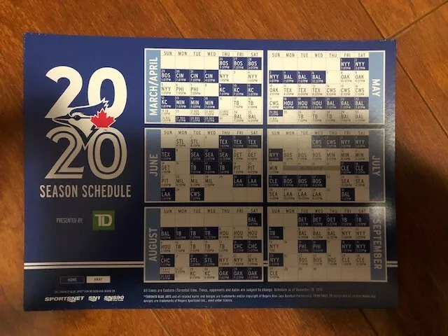 SGA 2020 Toronto Blue Jays Magnet Schedule