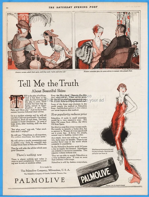 1920 Palmolive Soap EGYPT Egyptian Art Flapper Tell Me the Truth Milwaukee WI Ad