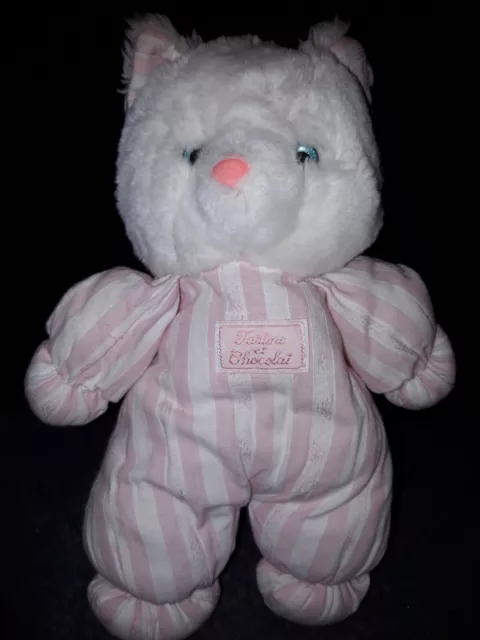 DOUDOU PELUCHE TARTINE ET CHOCOLAT ROSE BLANC CHAT 25cm TBE