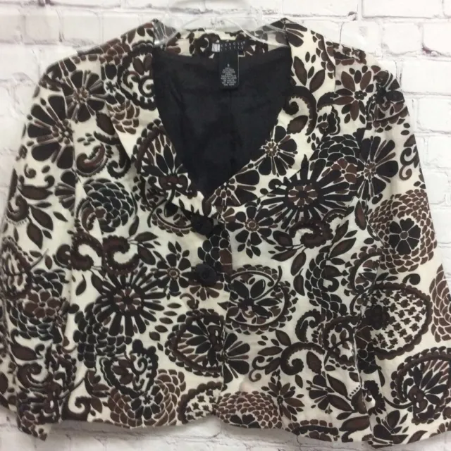 Carole Little Womens Suit Jacket Blazer Brown Floral Back Slit Long Sleeve 8