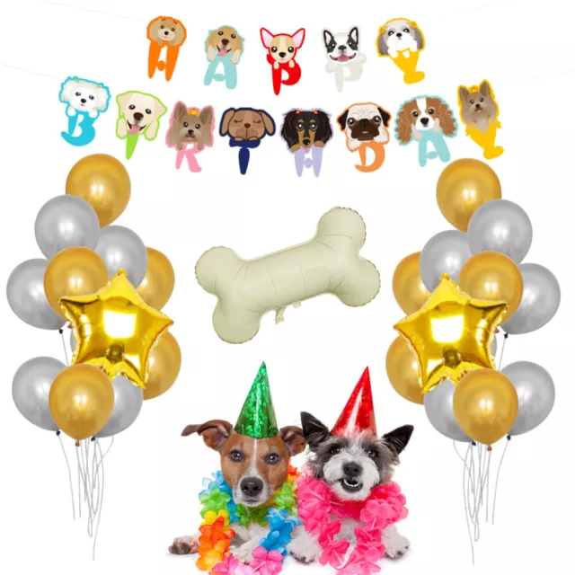 24 Pcs Balloons Set Pet Dog Birthday Party Aluminum Foil Balloons Banner 3