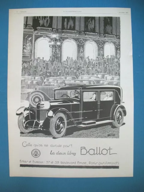 Publicite De Presse Ballot Automobile 2 Litres Illustration Frock Ad 1925