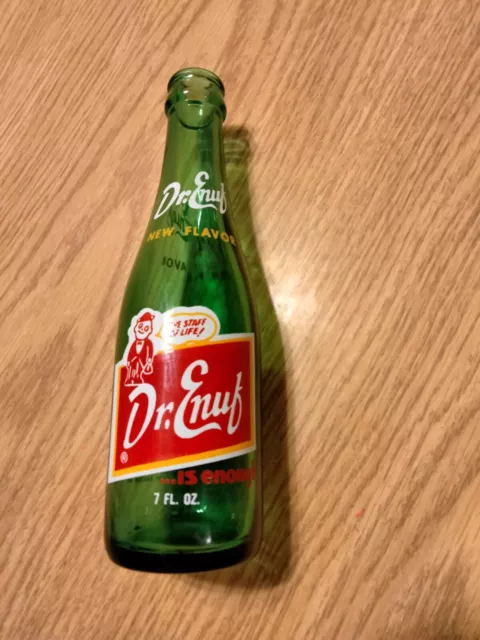 Vintage 1970's  Dr. Enuf 7 OZ Green Glass Soda Pop Drink Bottle TriCity Beverage