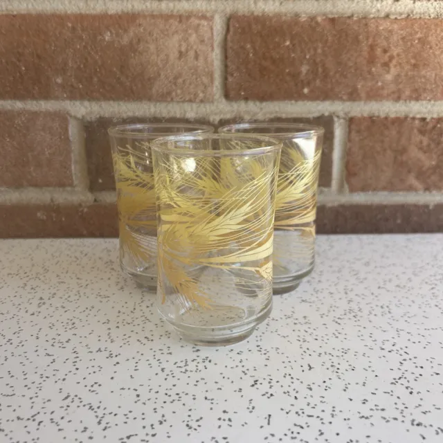 Vintage 1969s Libby Juice Glasses Wheat Design Set of 3 Great condition 3.5''