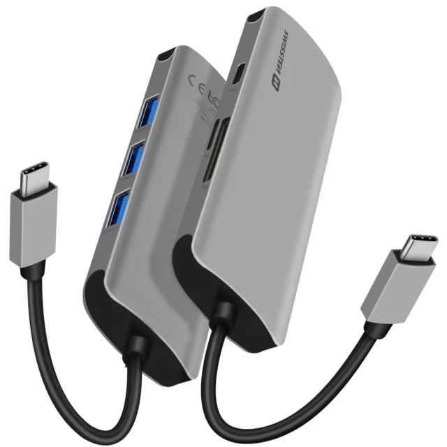 HUB USB-C 6 en 1 3xUSB 1xUSB-C Power Delivery 100W SD Micro-SD Swissten - Gris 2