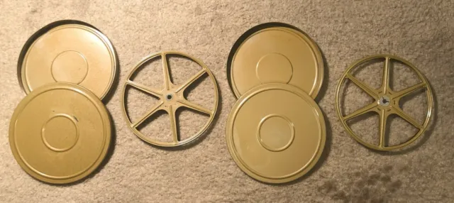 Lot of 2 Vintage Empty 7" Metal Film Reels & Canisters