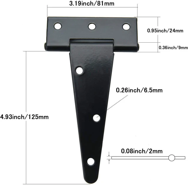 T-Strap Barn Door Hinges Gate Strap Hinges Black Wrought Iron Rustproof 2 Pack