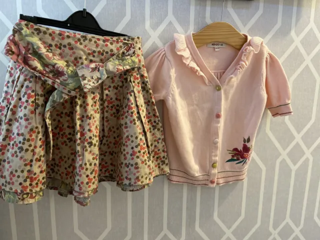 Kenzo Girls Floral Skirt And Pink Jumper Set Bundle Age 5
